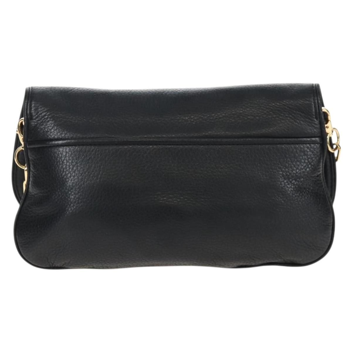 Tory Burch Chain Shoulder Bag Leather Black Gold Tone Auth am12876A