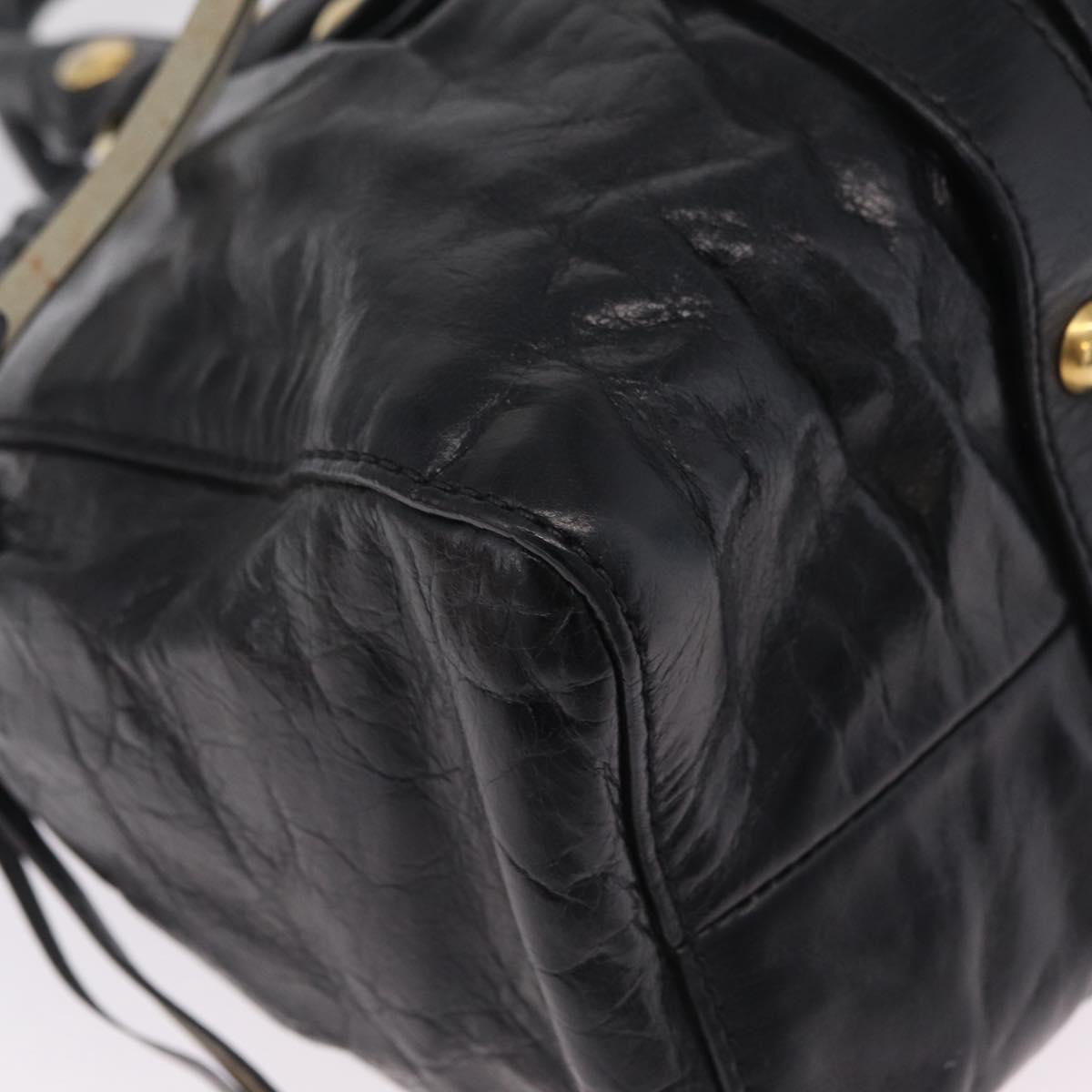 Miu Miu Side Ribbon Hand Bag Leather Black Gold Auth am12883M