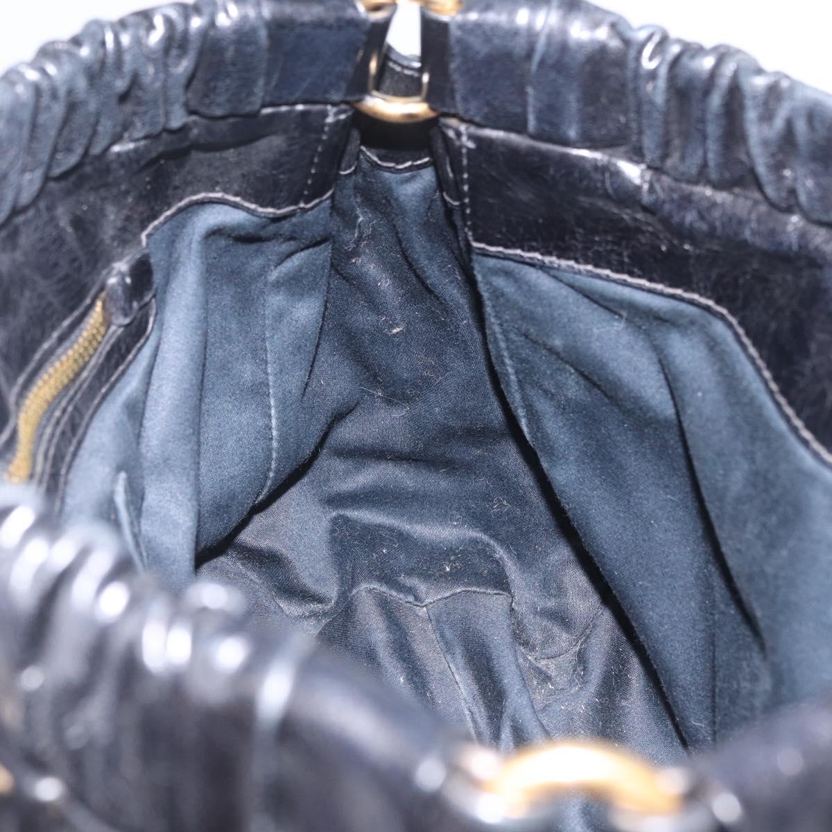 Miu Miu Side Ribbon Hand Bag Leather Black Gold Auth am12883M
