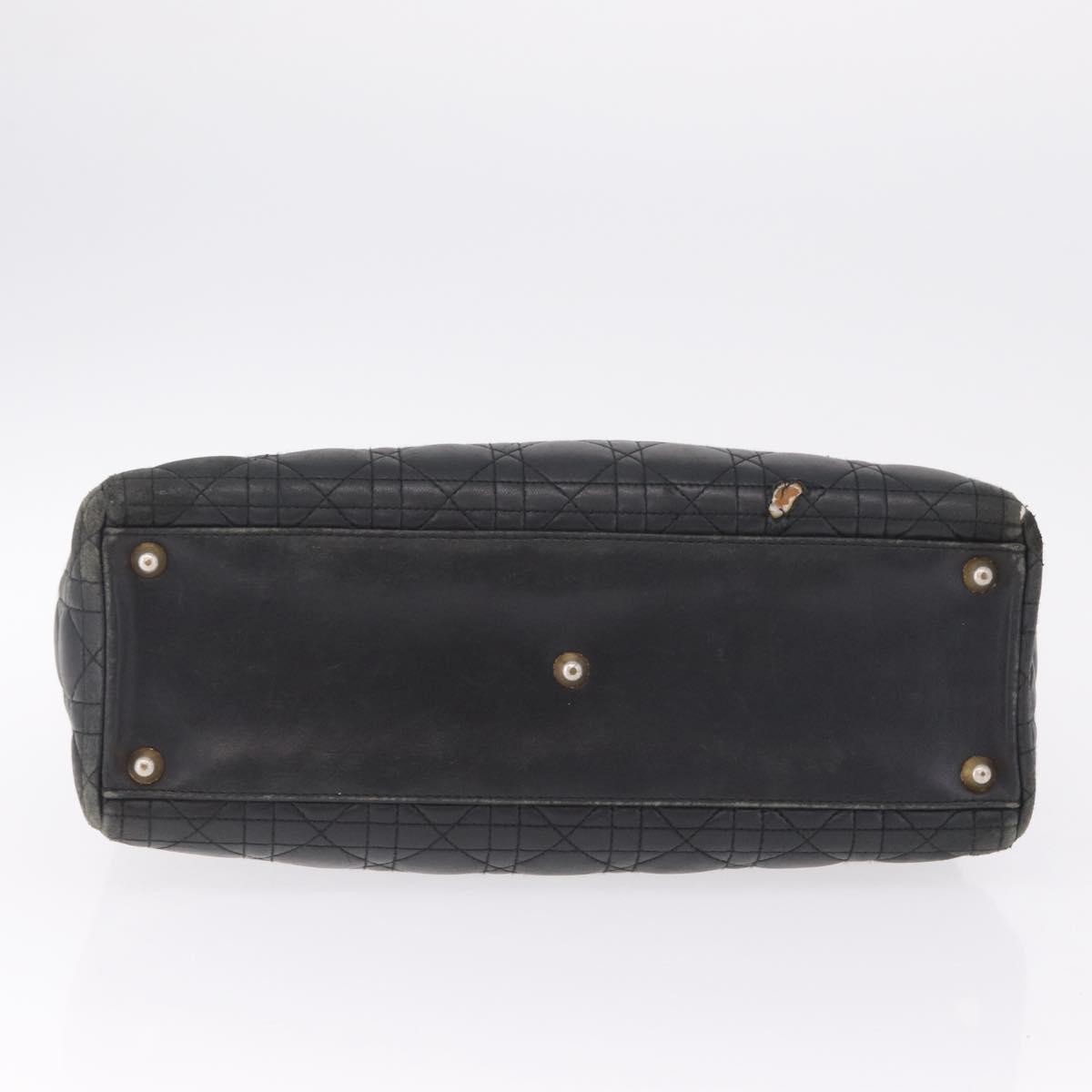 Christian Dior Canage Lady Dior GM Hand Bag Lamb Skin Black Gold Auth am12885