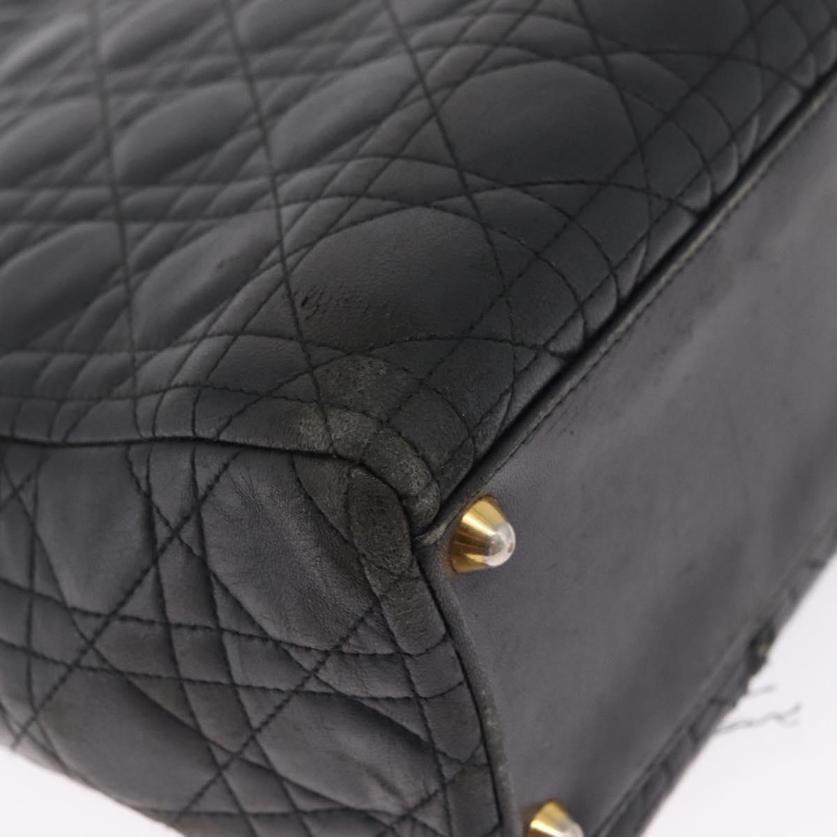 Christian Dior Canage Lady Dior GM Hand Bag Lamb Skin Black Gold Auth am12885