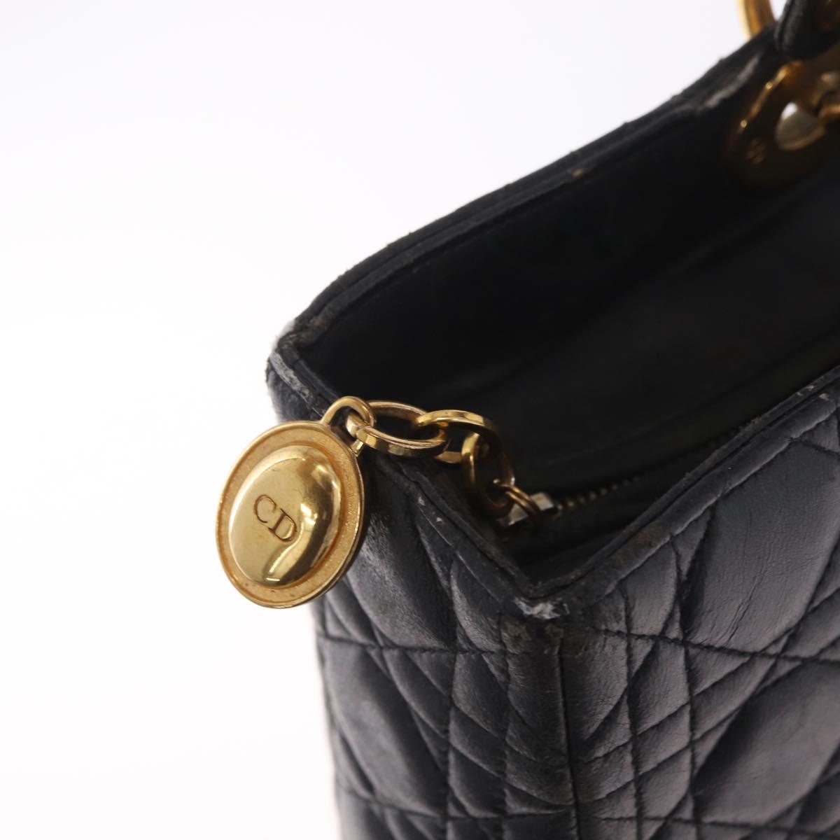 Christian Dior Canage Lady Dior GM Hand Bag Lamb Skin Black Gold Auth am12885