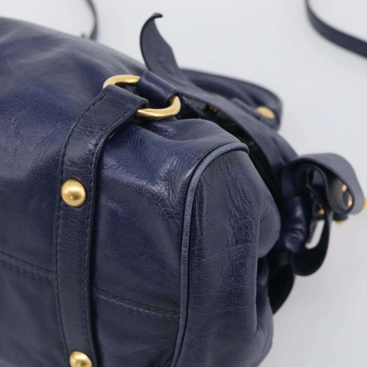 Miu Miu Side Ribbon Hand Bag Leather 2way Navy Gold Auth am12889V