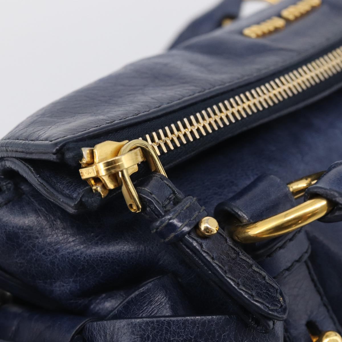 Miu Miu Side Ribbon Hand Bag Leather 2way Navy Gold Auth am12889V