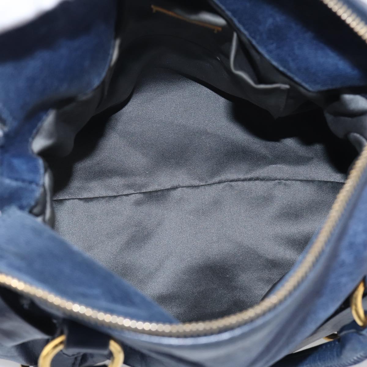 Miu Miu Side Ribbon Hand Bag Leather 2way Navy Gold Auth am12889V