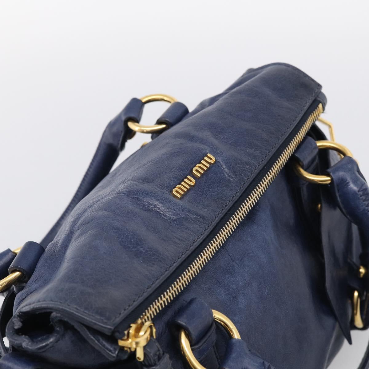 Miu Miu Side Ribbon Hand Bag Leather 2way Navy Gold Auth am12889V