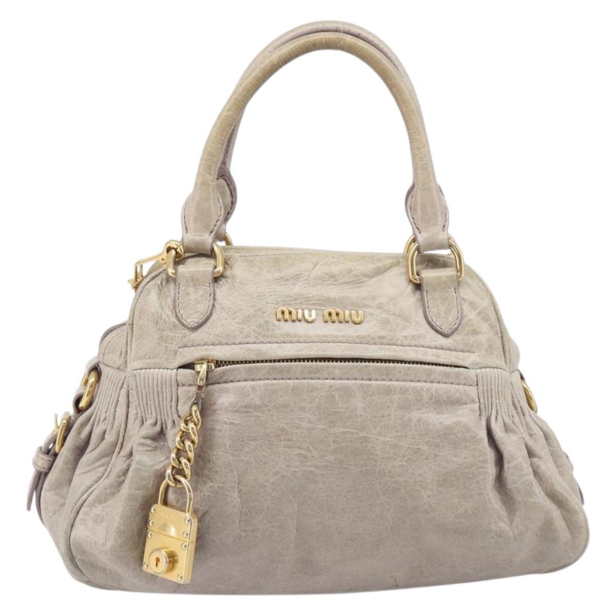 Miu Miu Hand Bag Leather 2way Beige Gold Auth am12892A