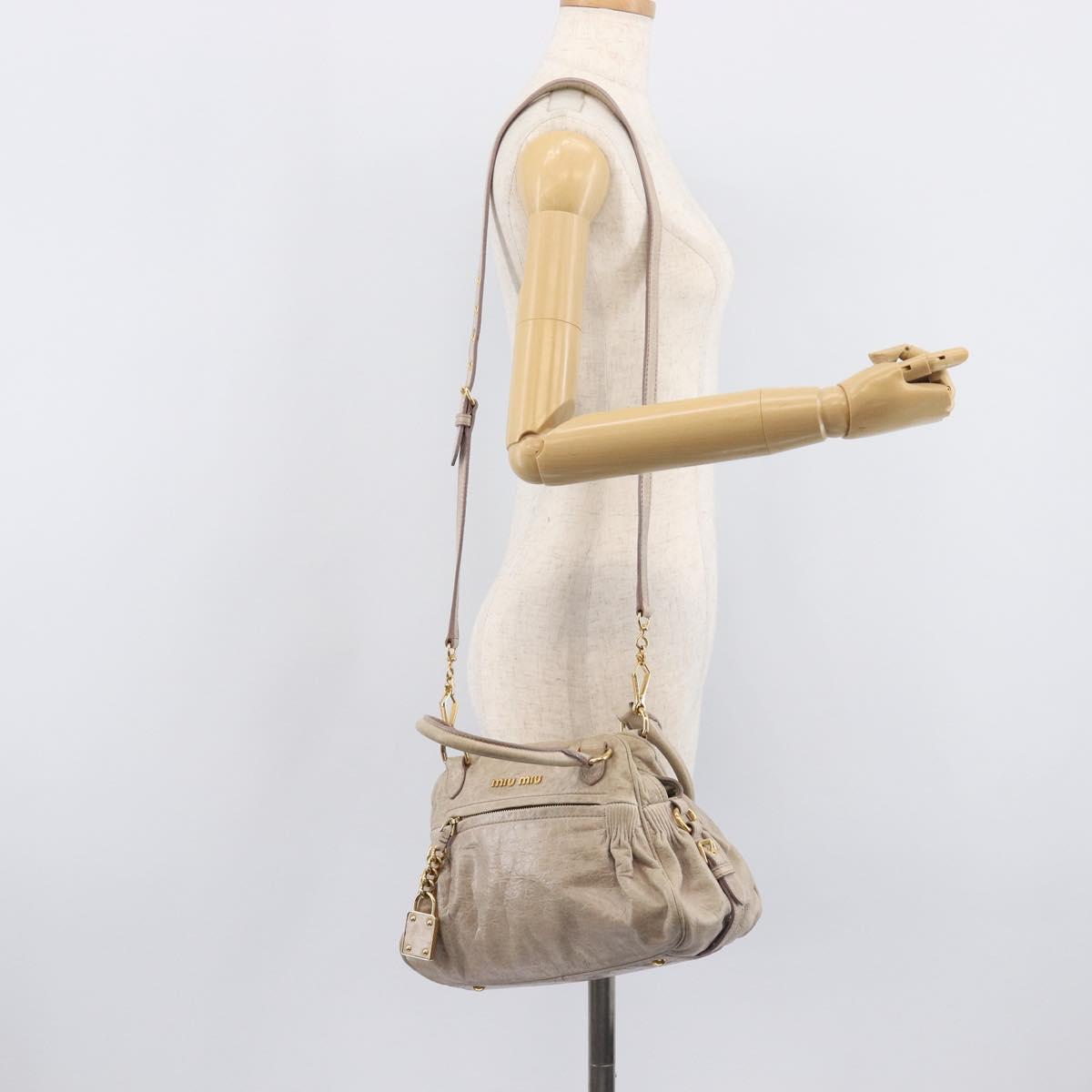 Miu Miu Hand Bag Leather 2way Beige Gold Auth am12892A