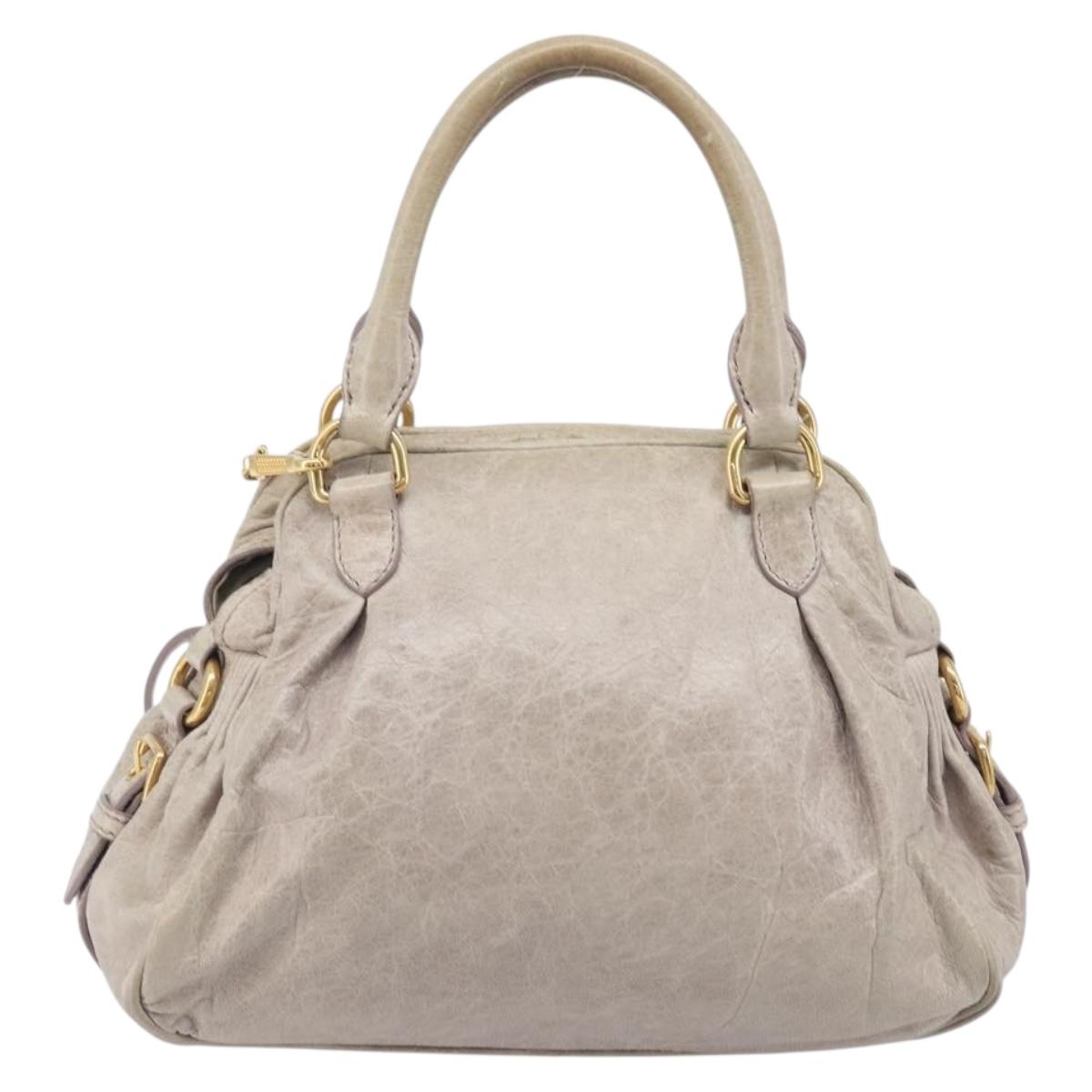 Miu Miu Hand Bag Leather 2way Beige Gold Auth am12892A