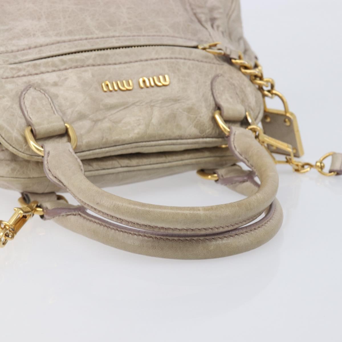 Miu Miu Hand Bag Leather 2way Beige Gold Auth am12892A