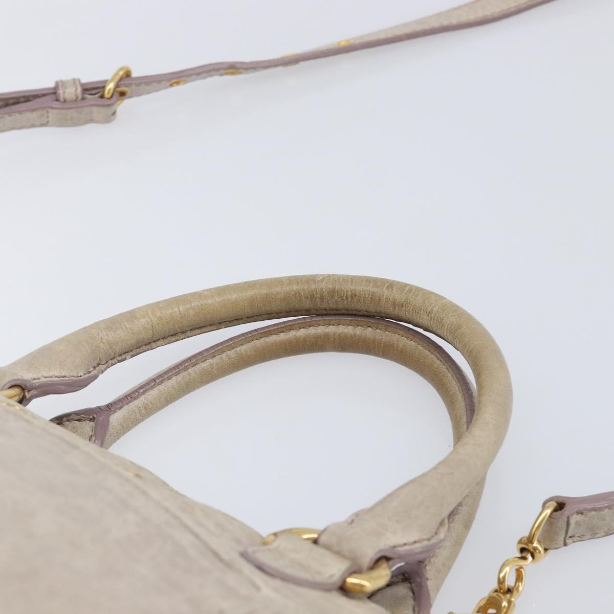Miu Miu Hand Bag Leather 2way Beige Gold Auth am12892A