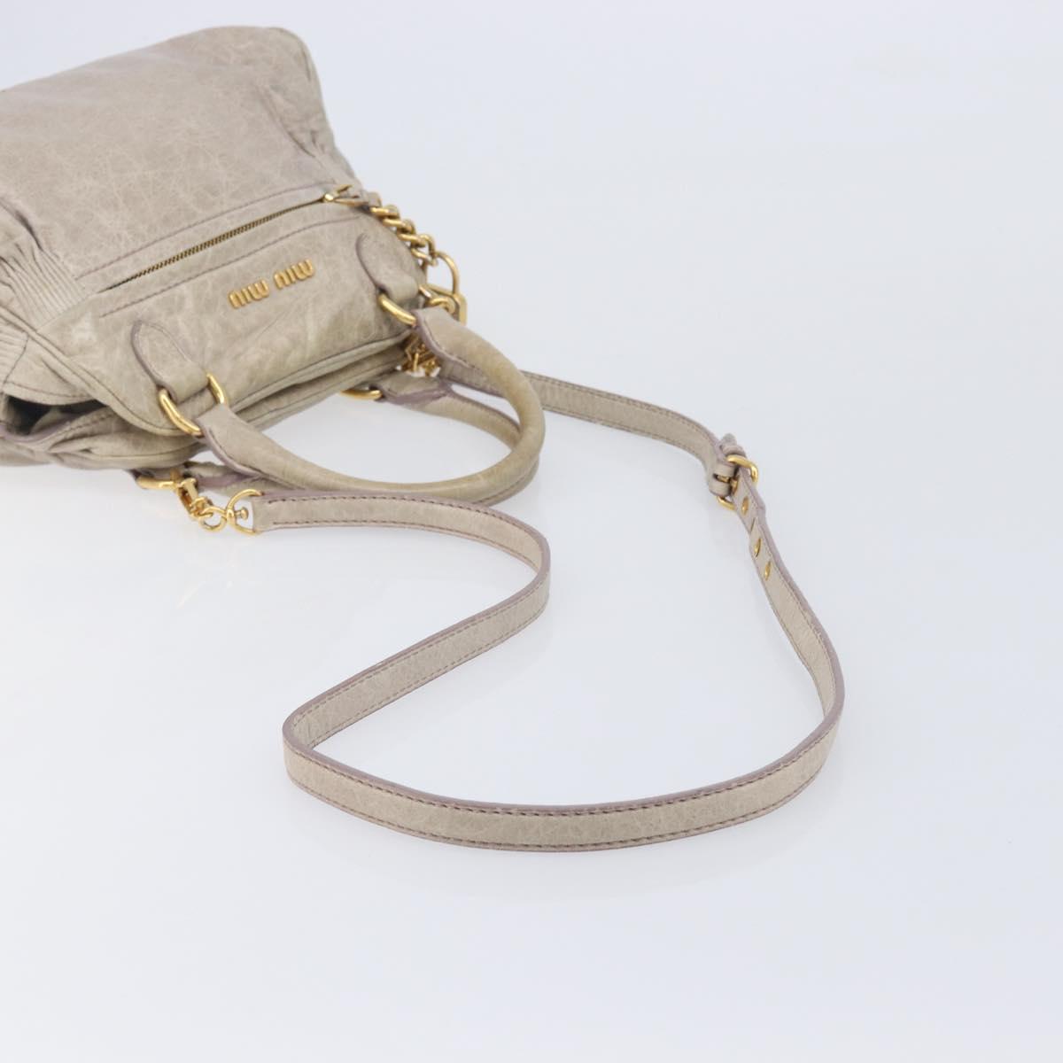 Miu Miu Hand Bag Leather 2way Beige Gold Auth am12892A
