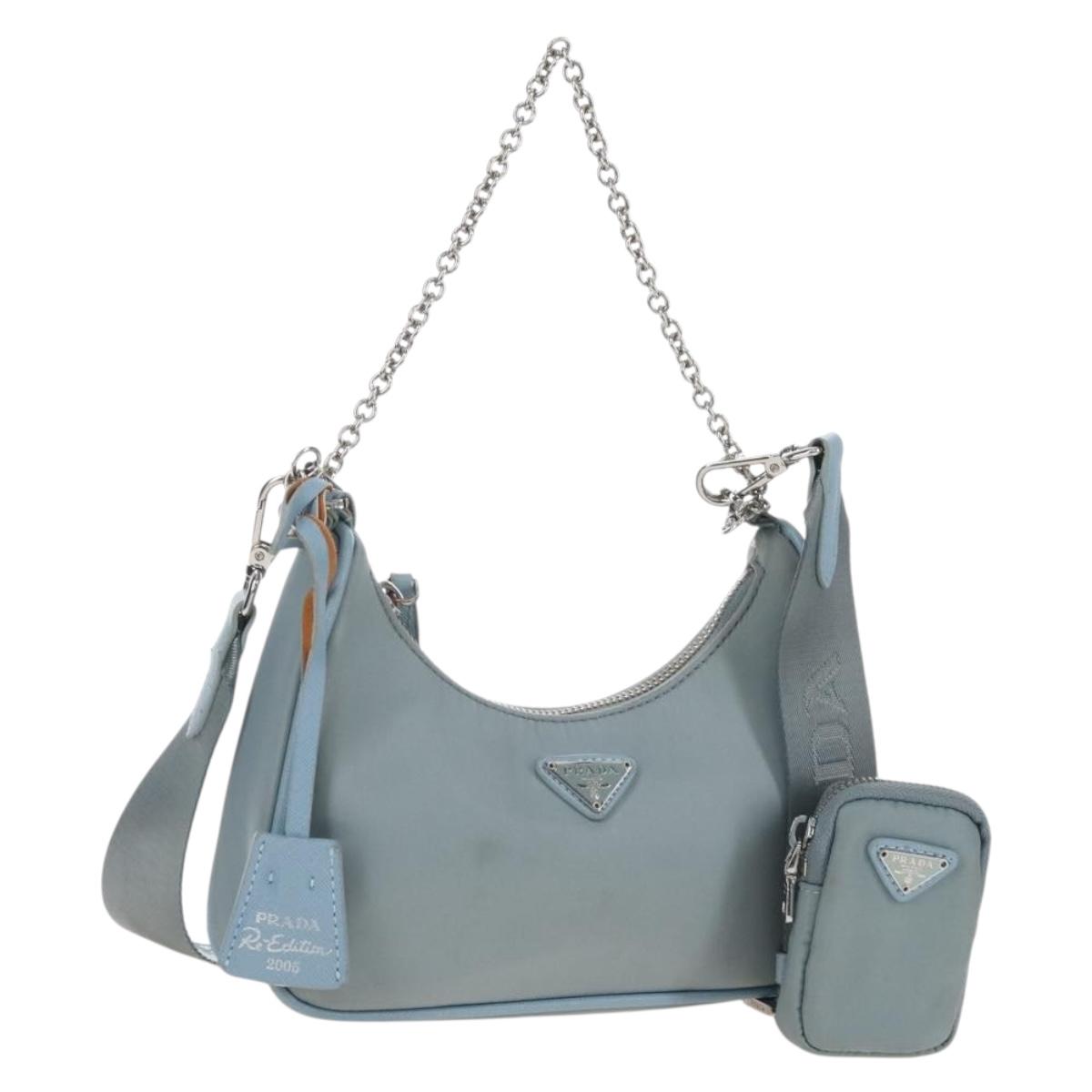 PRADA Hand Bag Nylon 2way Light Blue Silver Auth am12895A
