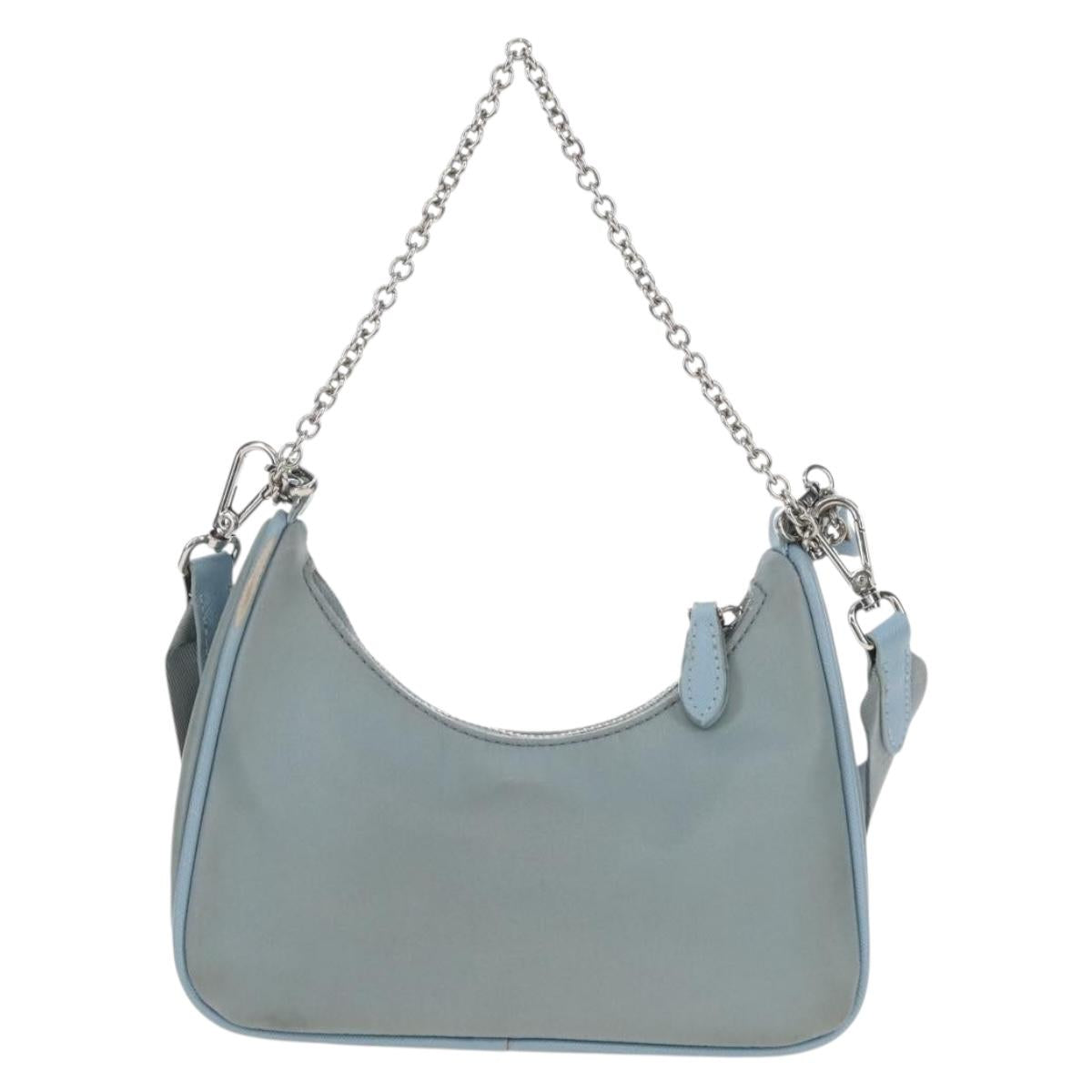 PRADA Hand Bag Nylon 2way Light Blue Silver Auth am12895A