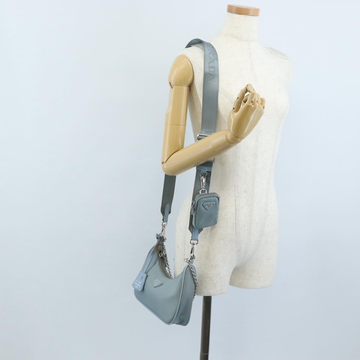 PRADA Hand Bag Nylon 2way Light Blue Silver Auth am12895A