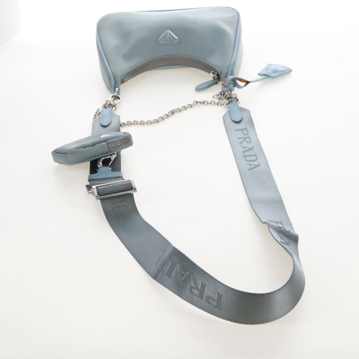 PRADA Hand Bag Nylon 2way Light Blue Silver Auth am12895A