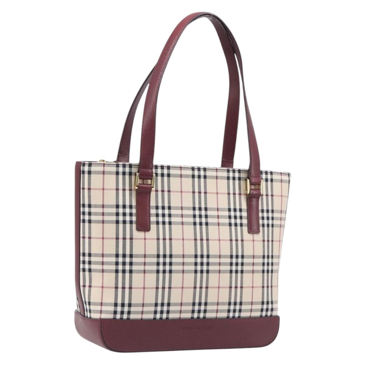 BURBERRY Nova Check Tote Bag Canvas Beige Gold Auth am12898V
