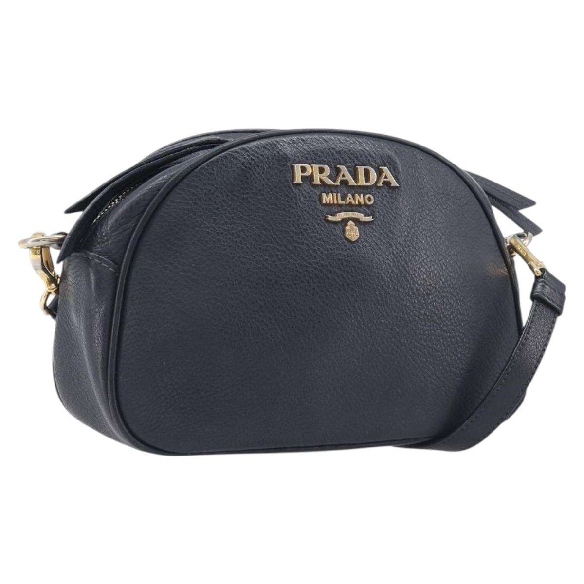 PRADA Shoulder Bag Leather Black Gold Auth am12900A