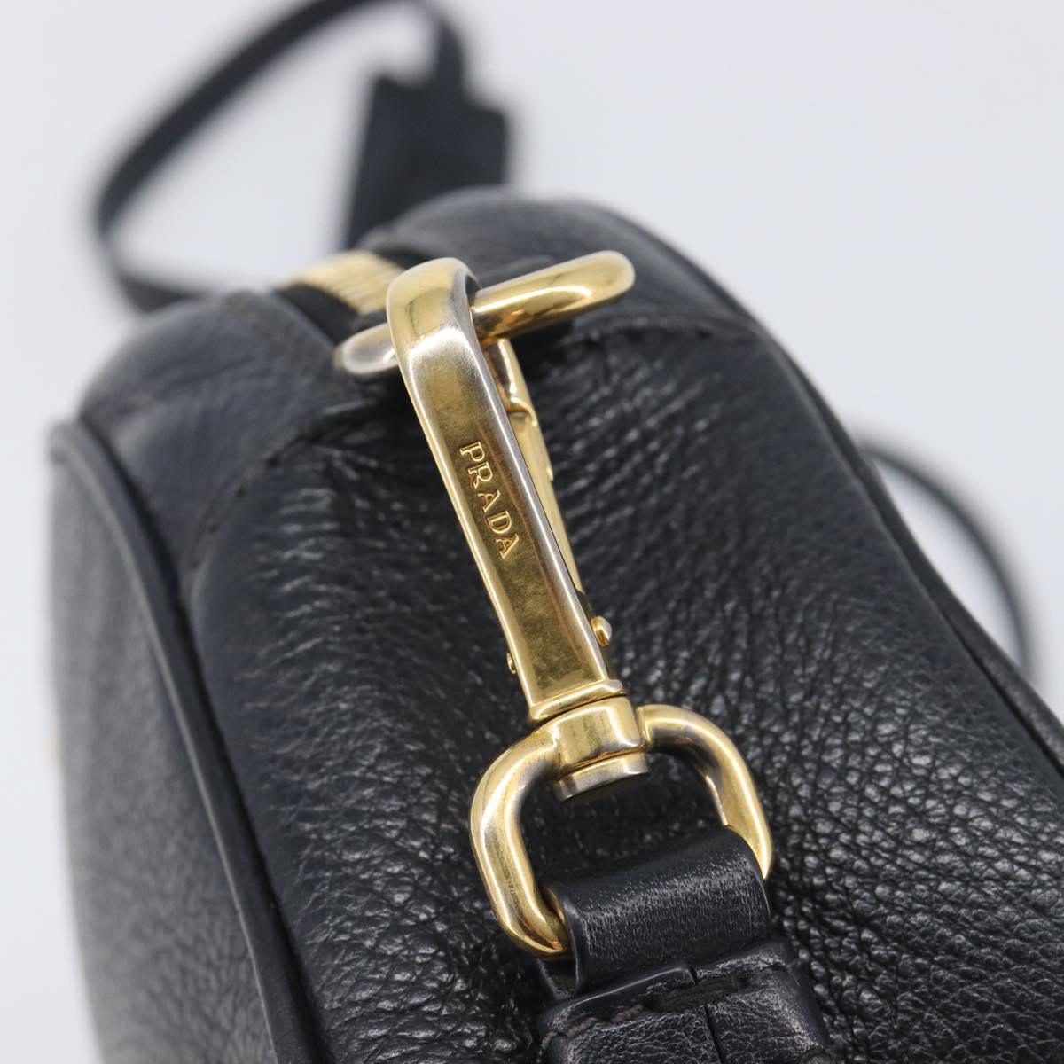 PRADA Shoulder Bag Leather Black Gold Auth am12900A