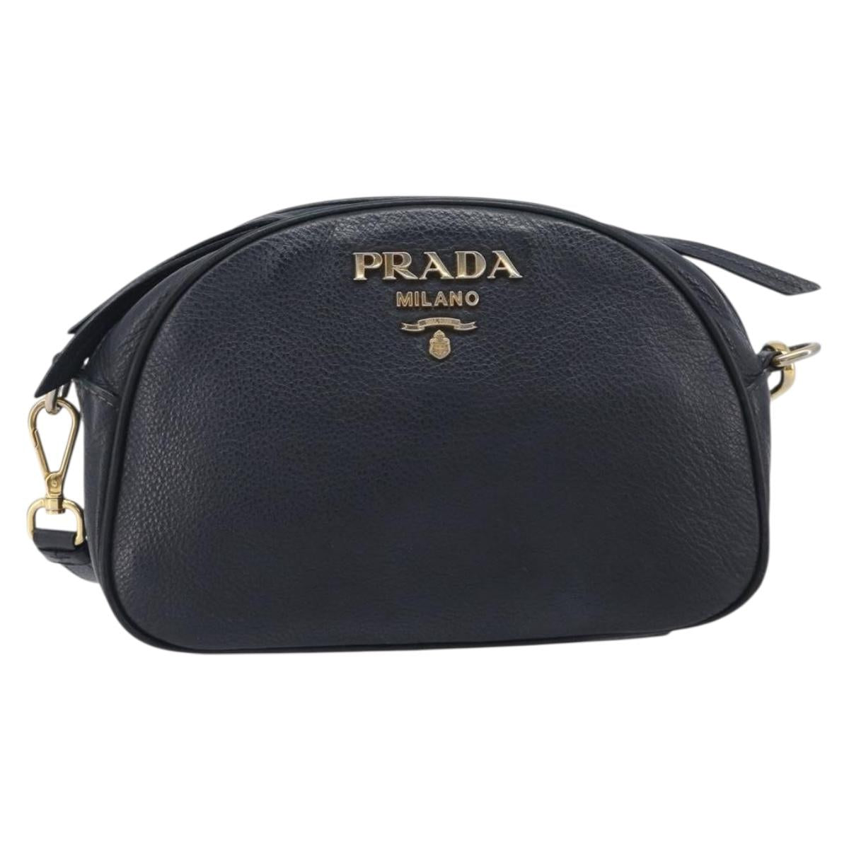 PRADA Shoulder Bag Leather Black Gold Auth am12900A