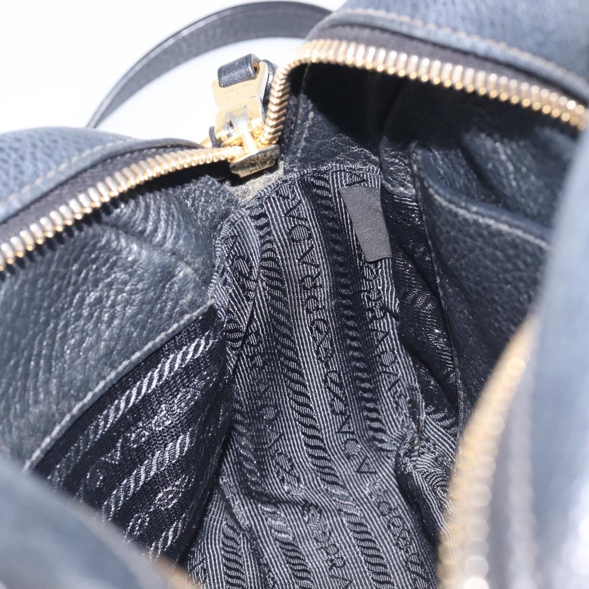 PRADA Shoulder Bag Leather Black Gold Auth am12900A