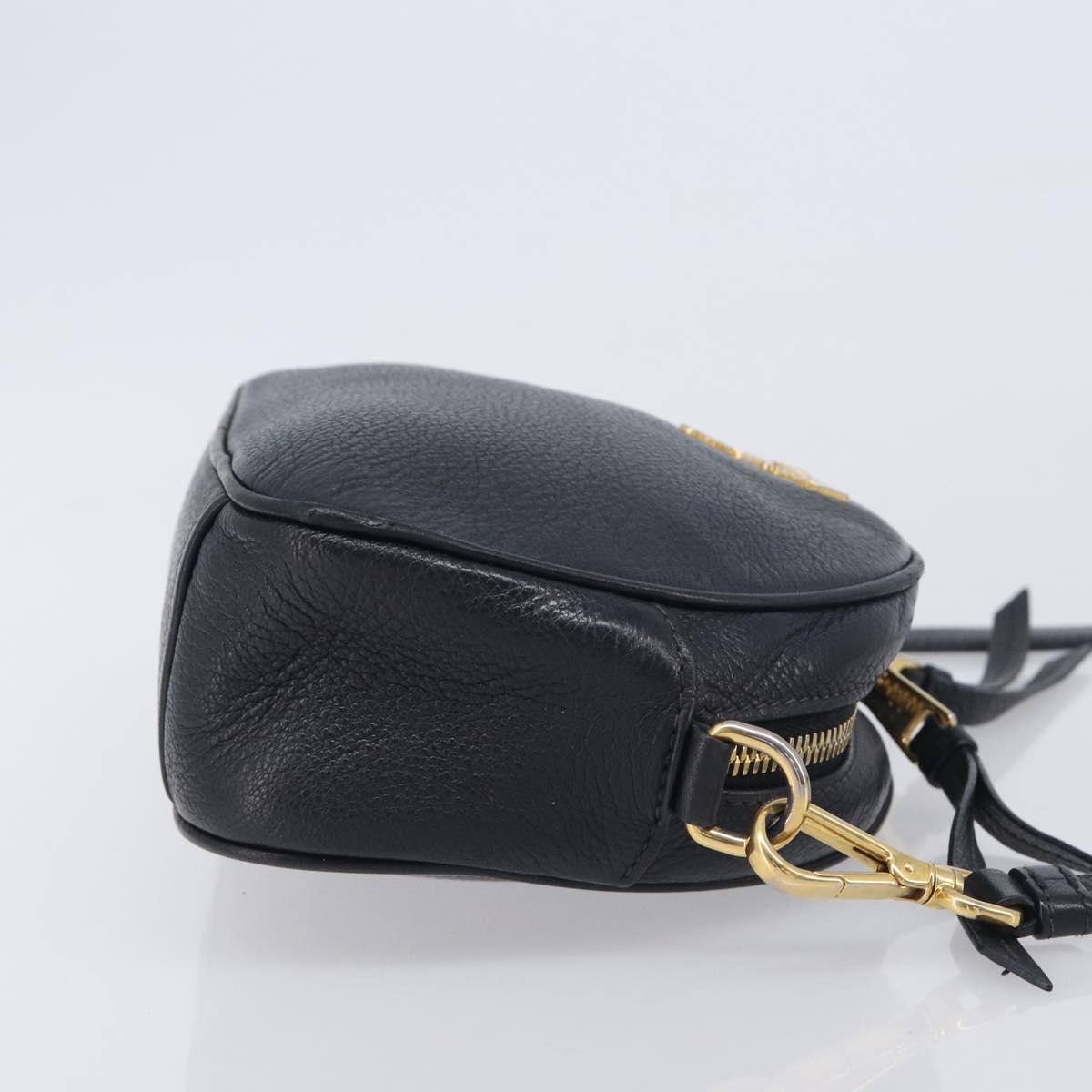 PRADA Shoulder Bag Leather Black Gold Auth am12900A