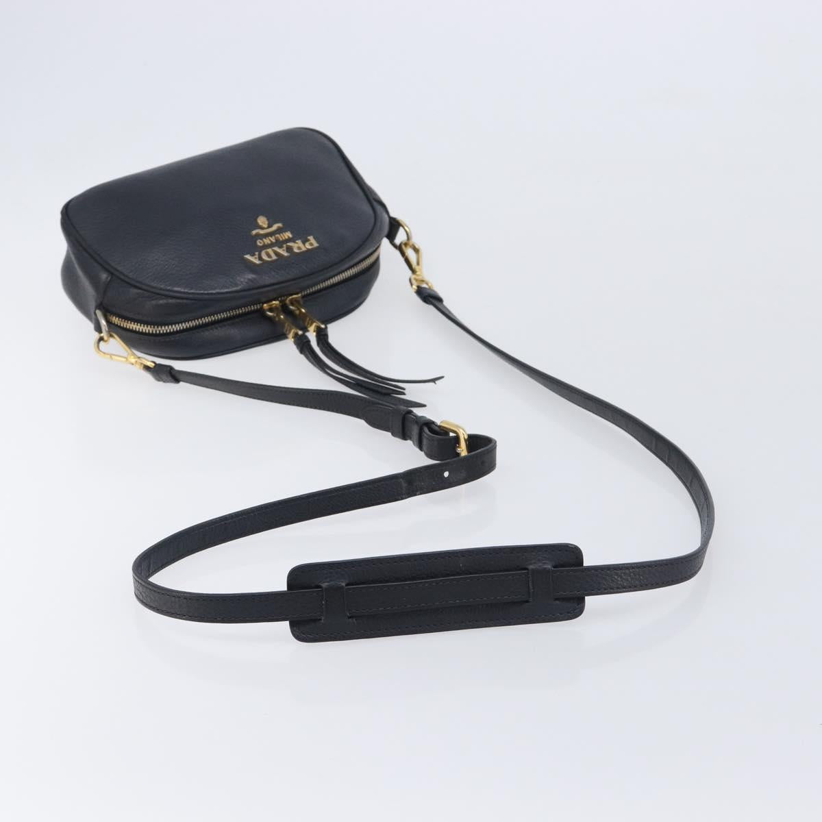 PRADA Shoulder Bag Leather Black Gold Auth am12900A