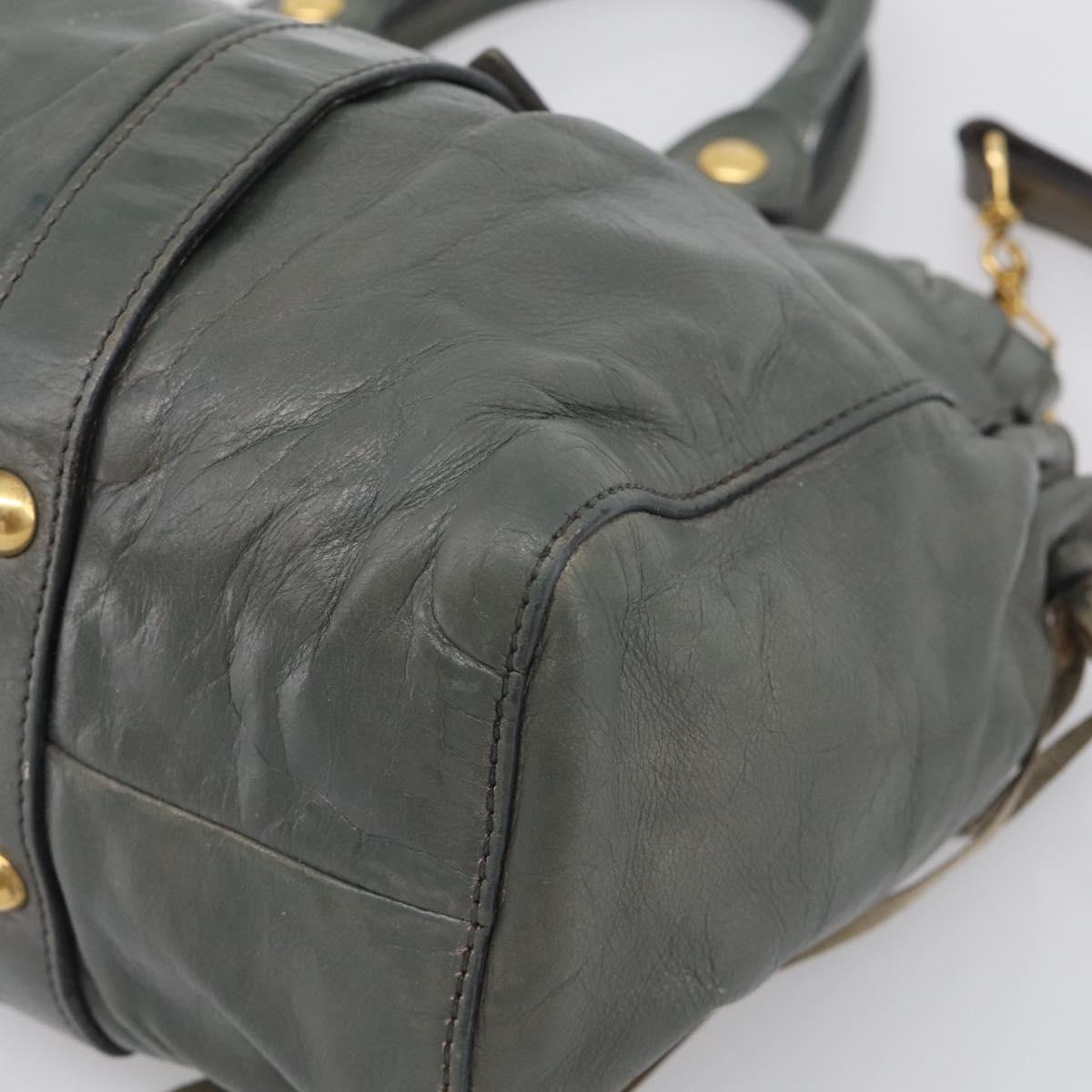Miu Miu Side Ribbon Hand Bag Leather 2way Khaki Gold Auth am12901A