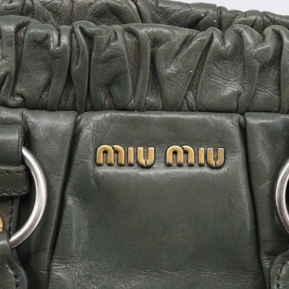 Miu Miu Side Ribbon Hand Bag Leather 2way Khaki Gold Auth am12901A