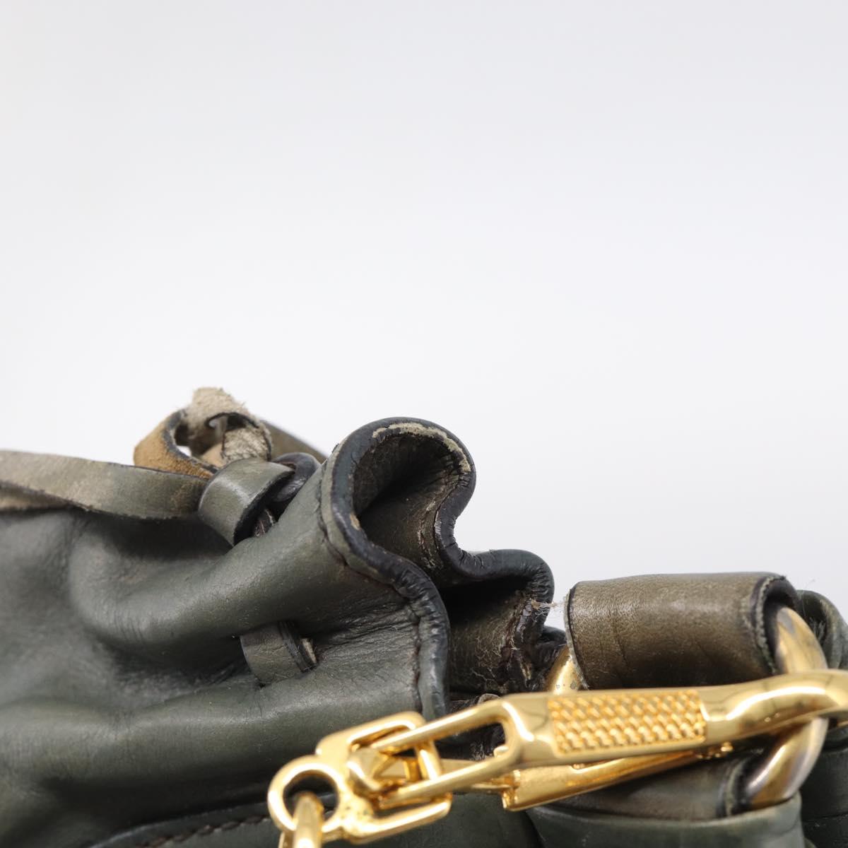 Miu Miu Side Ribbon Hand Bag Leather 2way Khaki Gold Auth am12901A