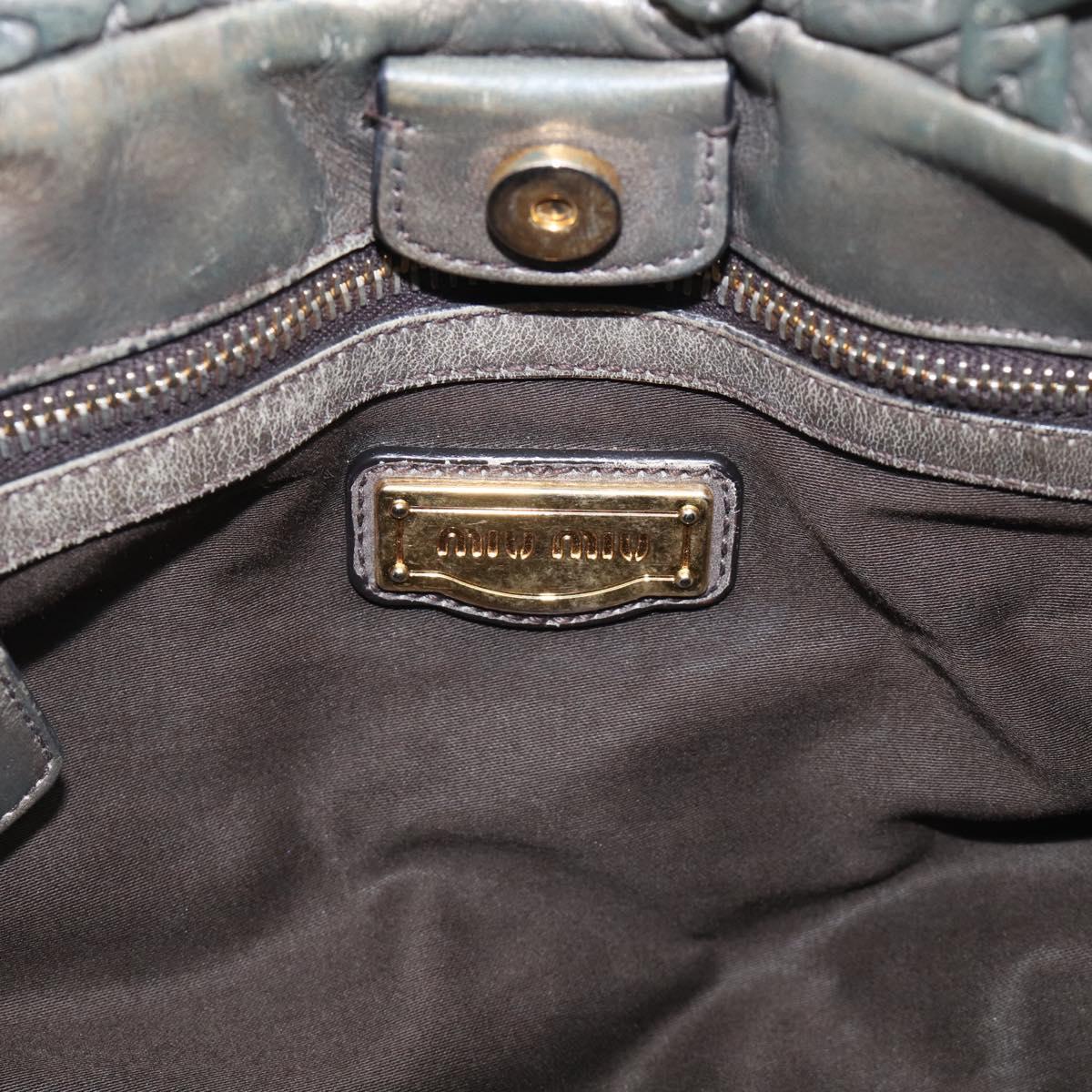 Miu Miu Side Ribbon Hand Bag Leather 2way Khaki Gold Auth am12901A