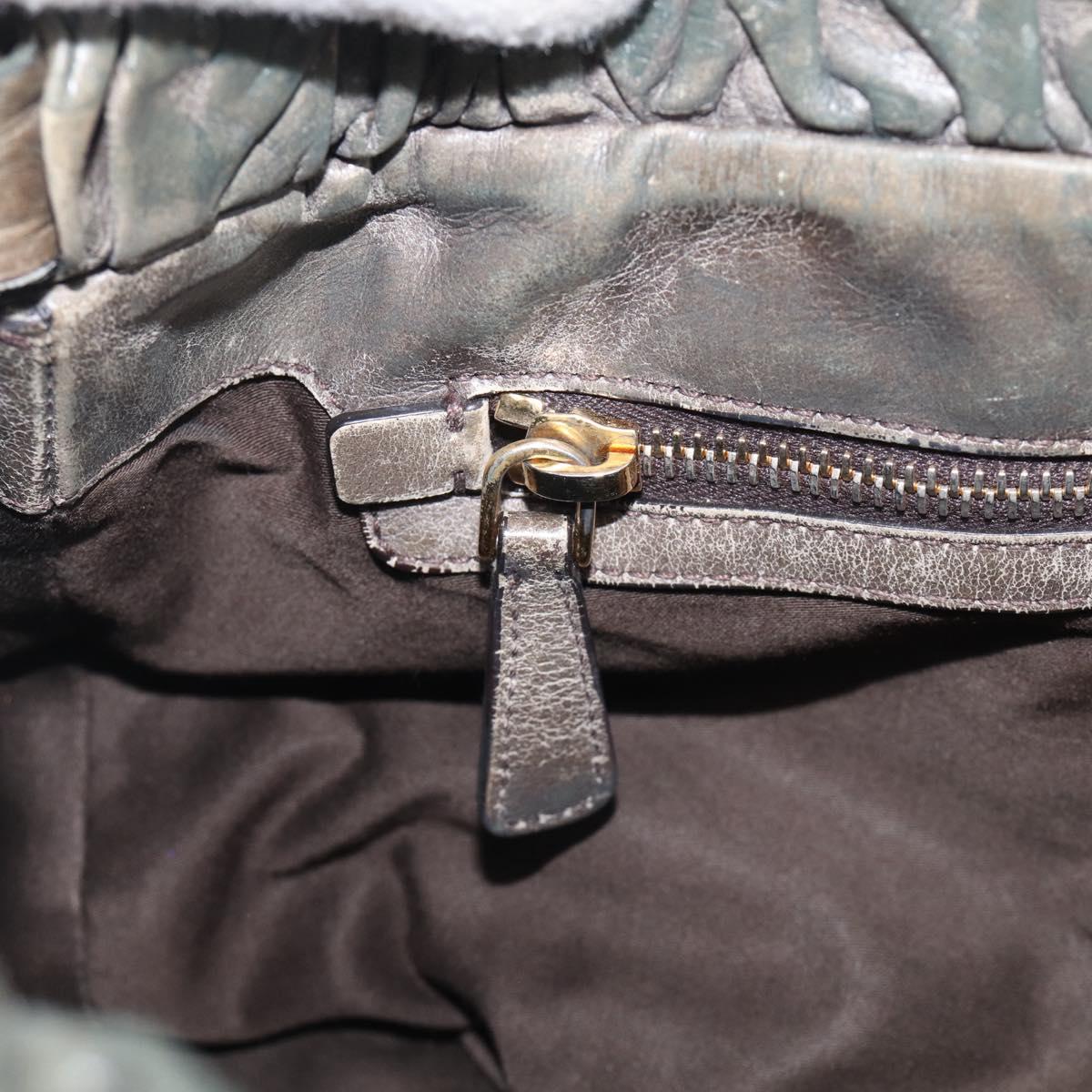 Miu Miu Side Ribbon Hand Bag Leather 2way Khaki Gold Auth am12901A