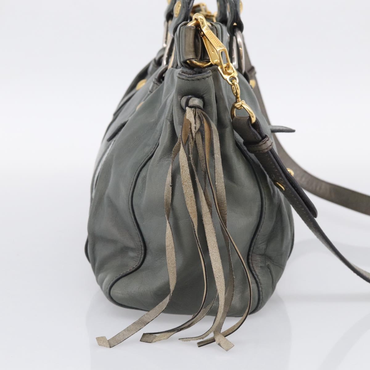 Miu Miu Side Ribbon Hand Bag Leather 2way Khaki Gold Auth am12901A