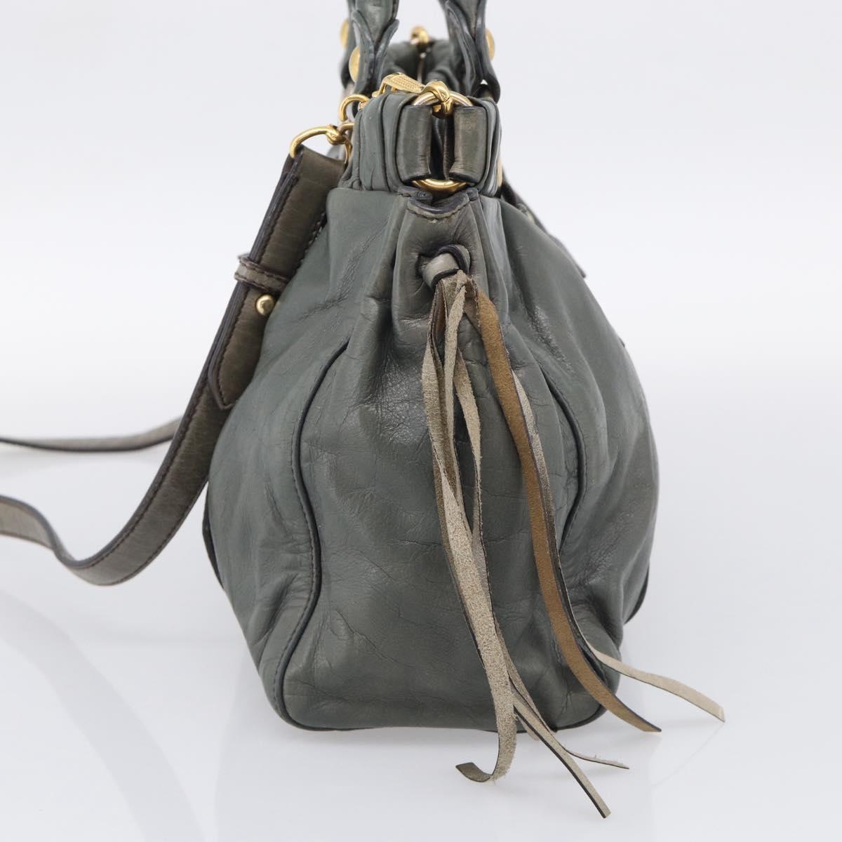 Miu Miu Side Ribbon Hand Bag Leather 2way Khaki Gold Auth am12901A