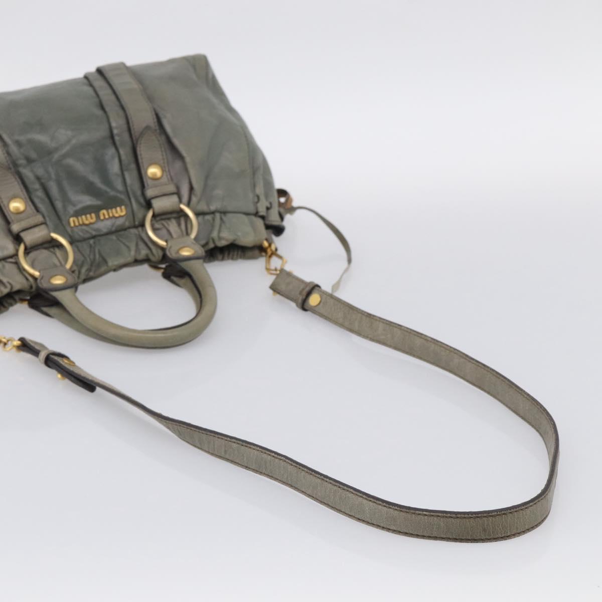 Miu Miu Side ribbon Hand Bag Leather 2way Gray Gold Auth am12902A
