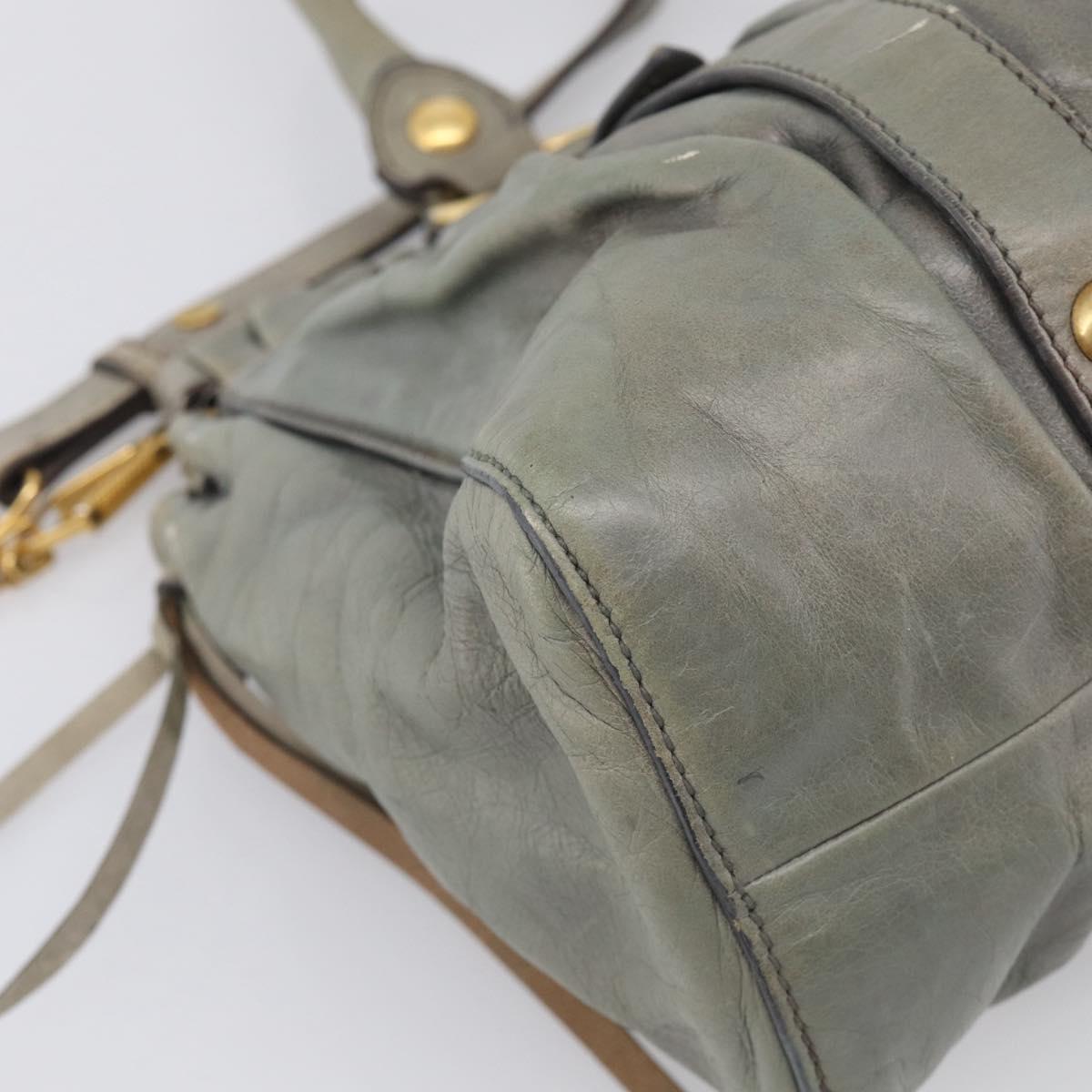 Miu Miu Side ribbon Hand Bag Leather 2way Gray Gold Auth am12902A