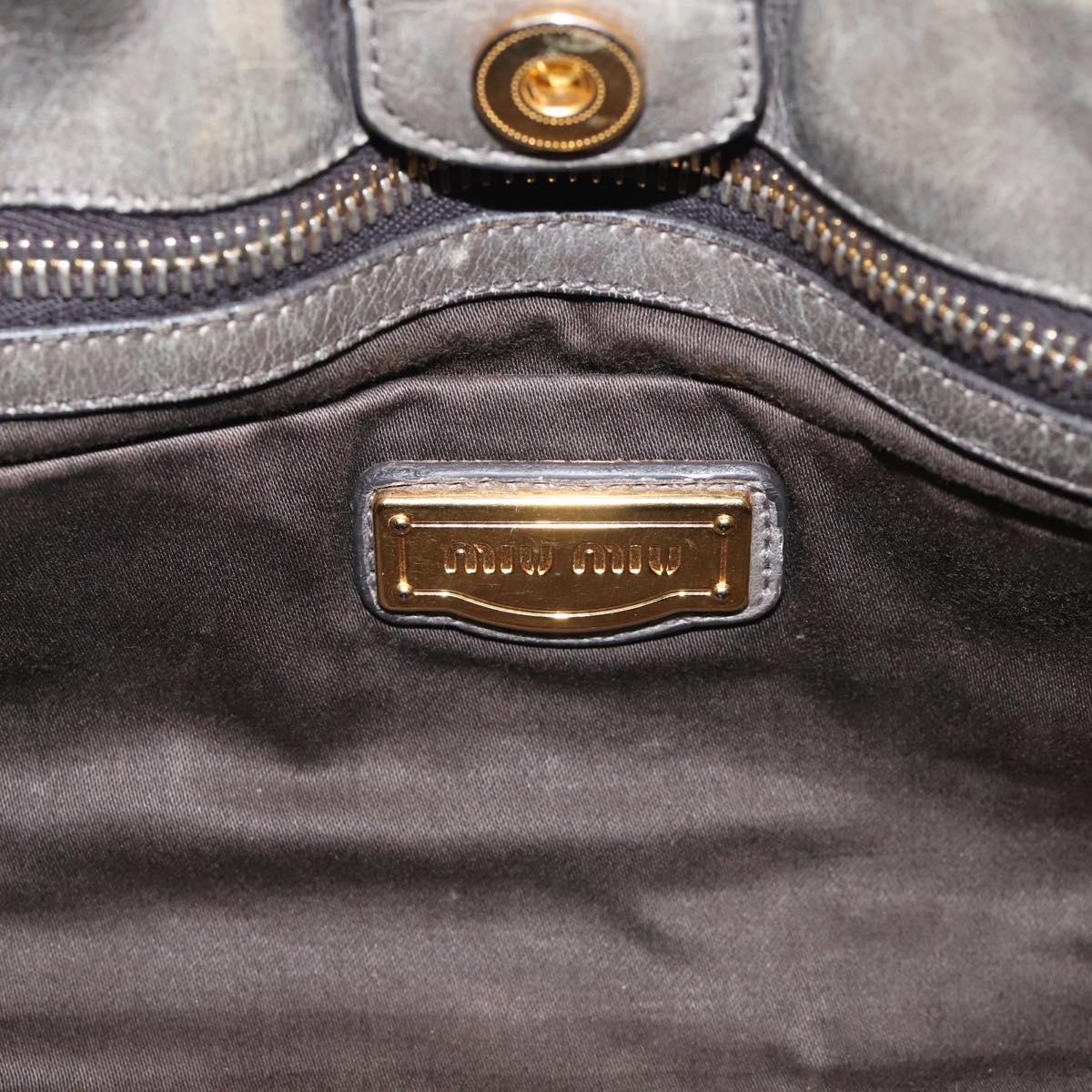 Miu Miu Side ribbon Hand Bag Leather 2way Gray Gold Auth am12902A