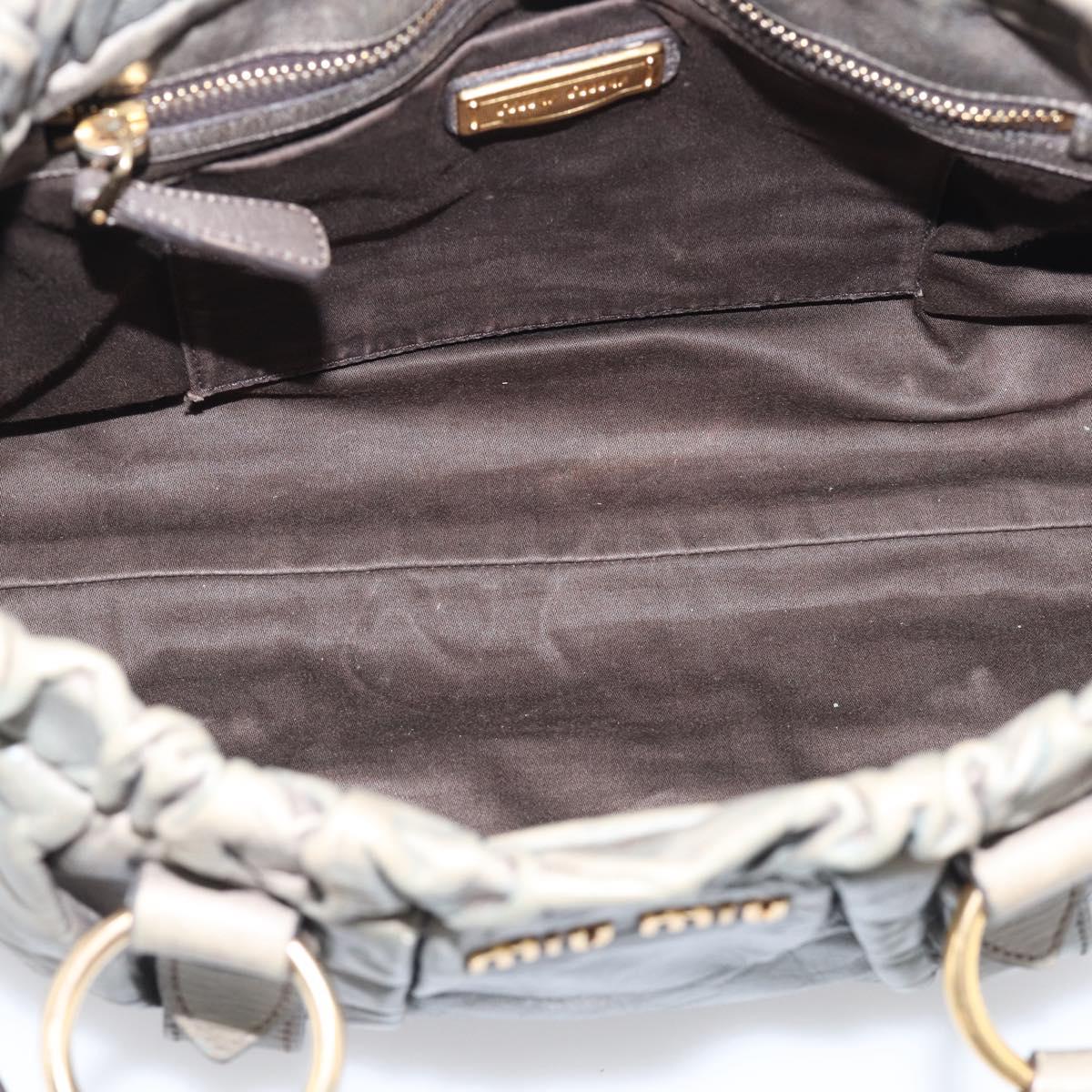 Miu Miu Side ribbon Hand Bag Leather 2way Gray Gold Auth am12902A