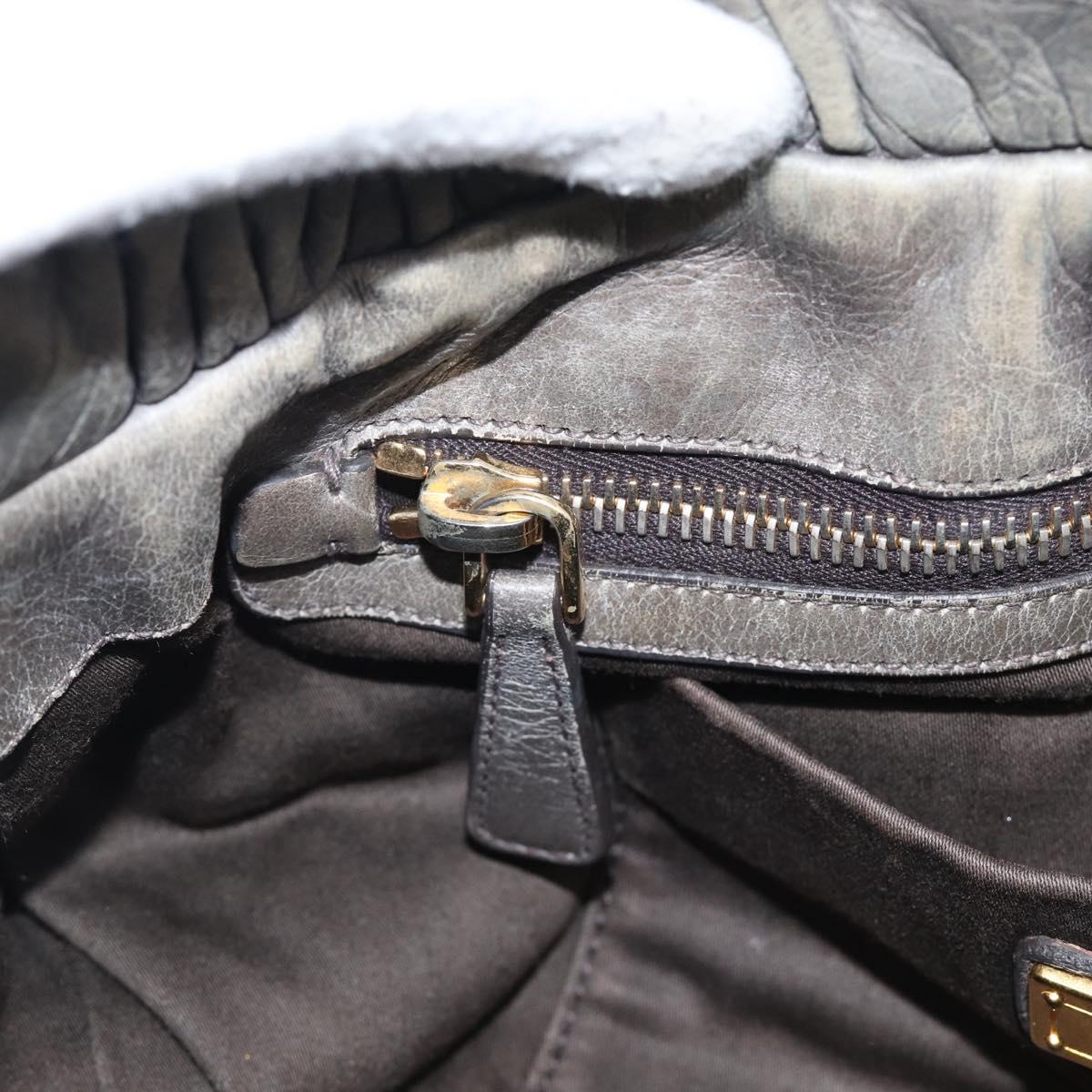 Miu Miu Side ribbon Hand Bag Leather 2way Gray Gold Auth am12902A