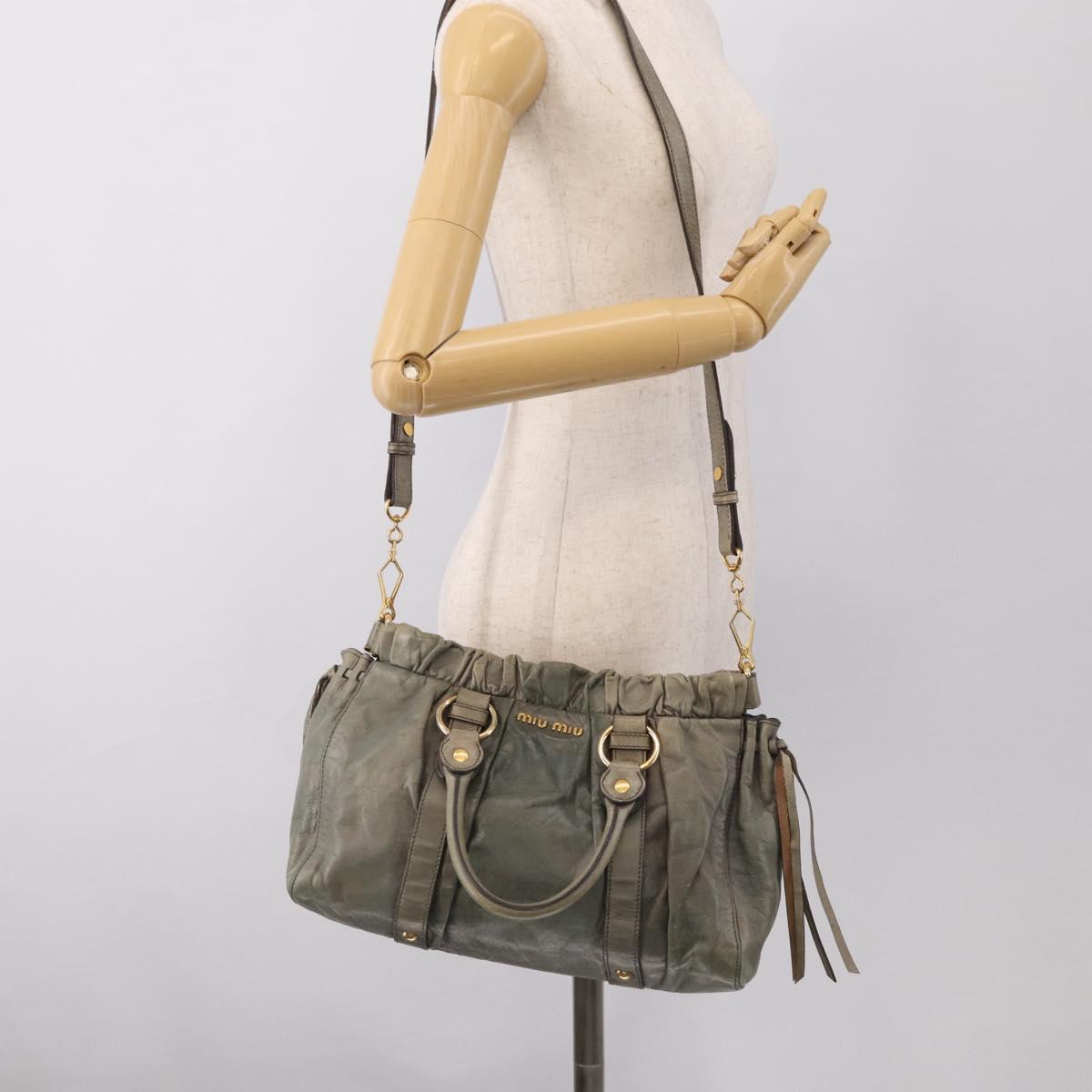 Miu Miu Side ribbon Hand Bag Leather 2way Gray Gold Auth am12902A