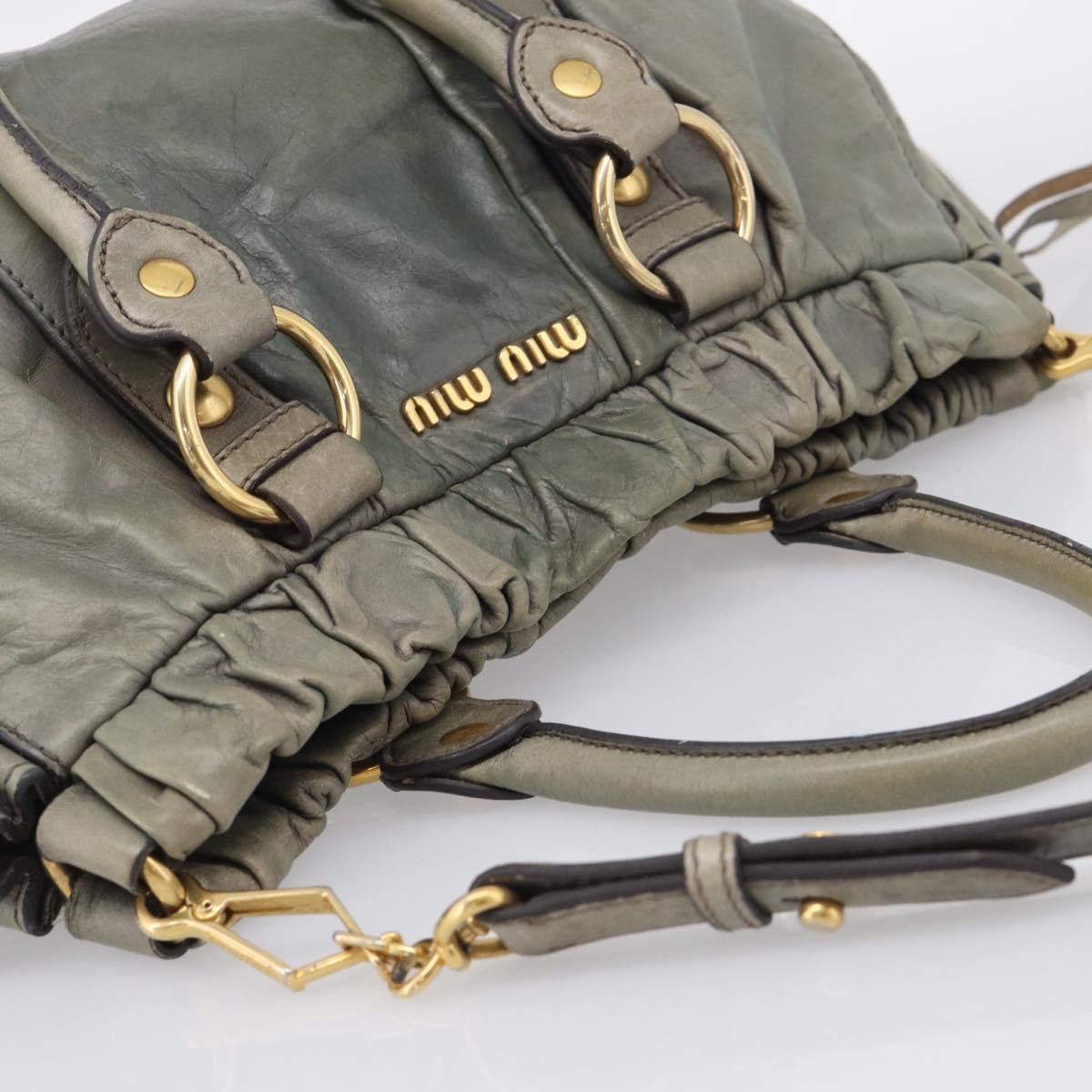 Miu Miu Side ribbon Hand Bag Leather 2way Gray Gold Auth am12902A