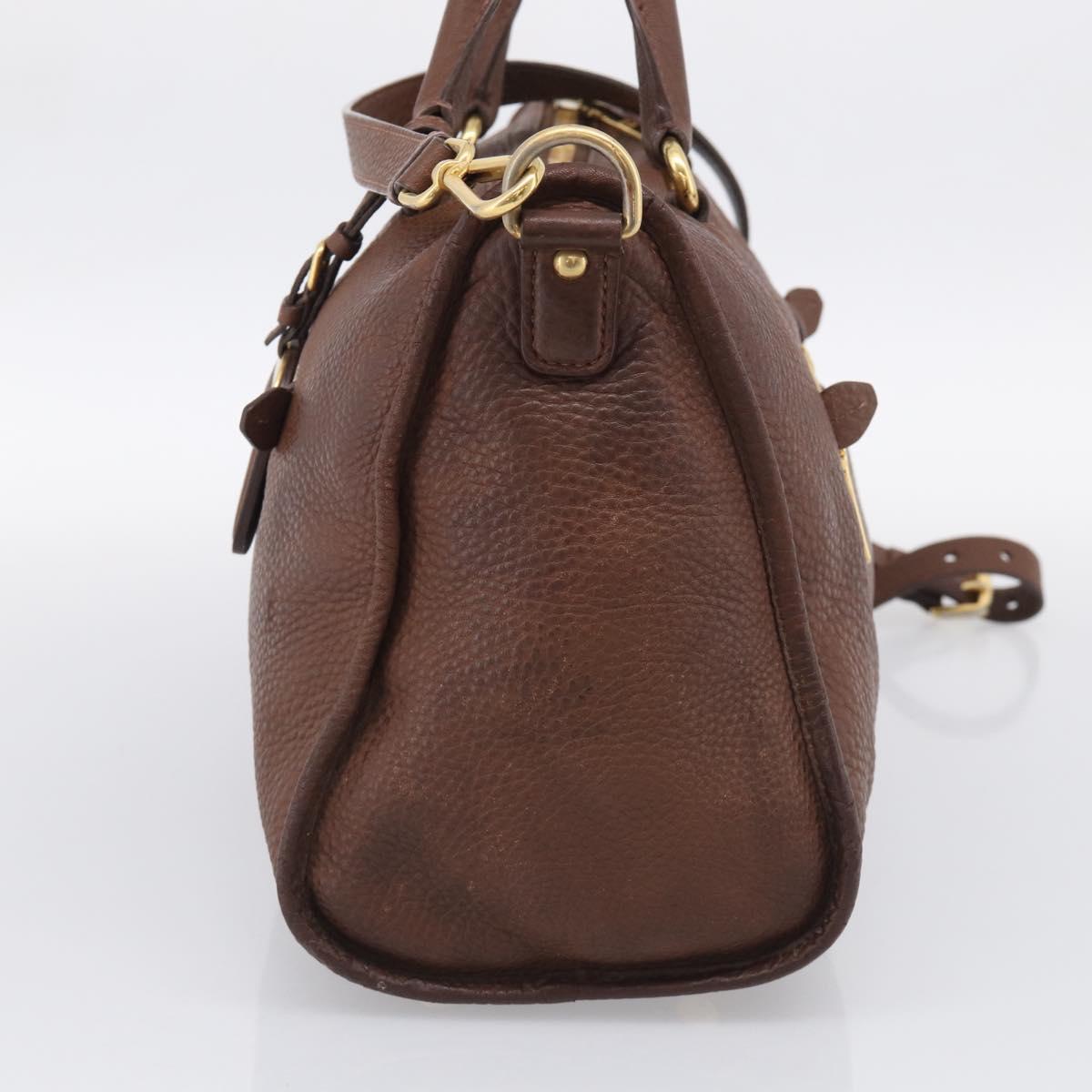 PRADA Hand Bag Taurillon Clemence Leather 2way Black Gold Auth am12903A
