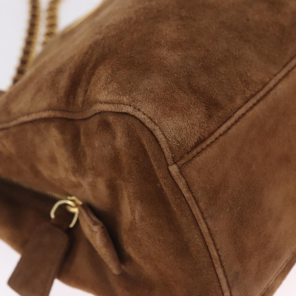 PRADA Chain Tote Bag Suede Brown Gold B4426 Auth am12904A