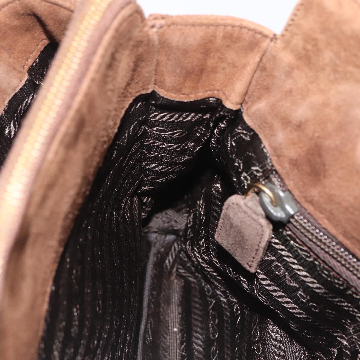 PRADA Chain Tote Bag Suede Brown Gold B4426 Auth am12904A
