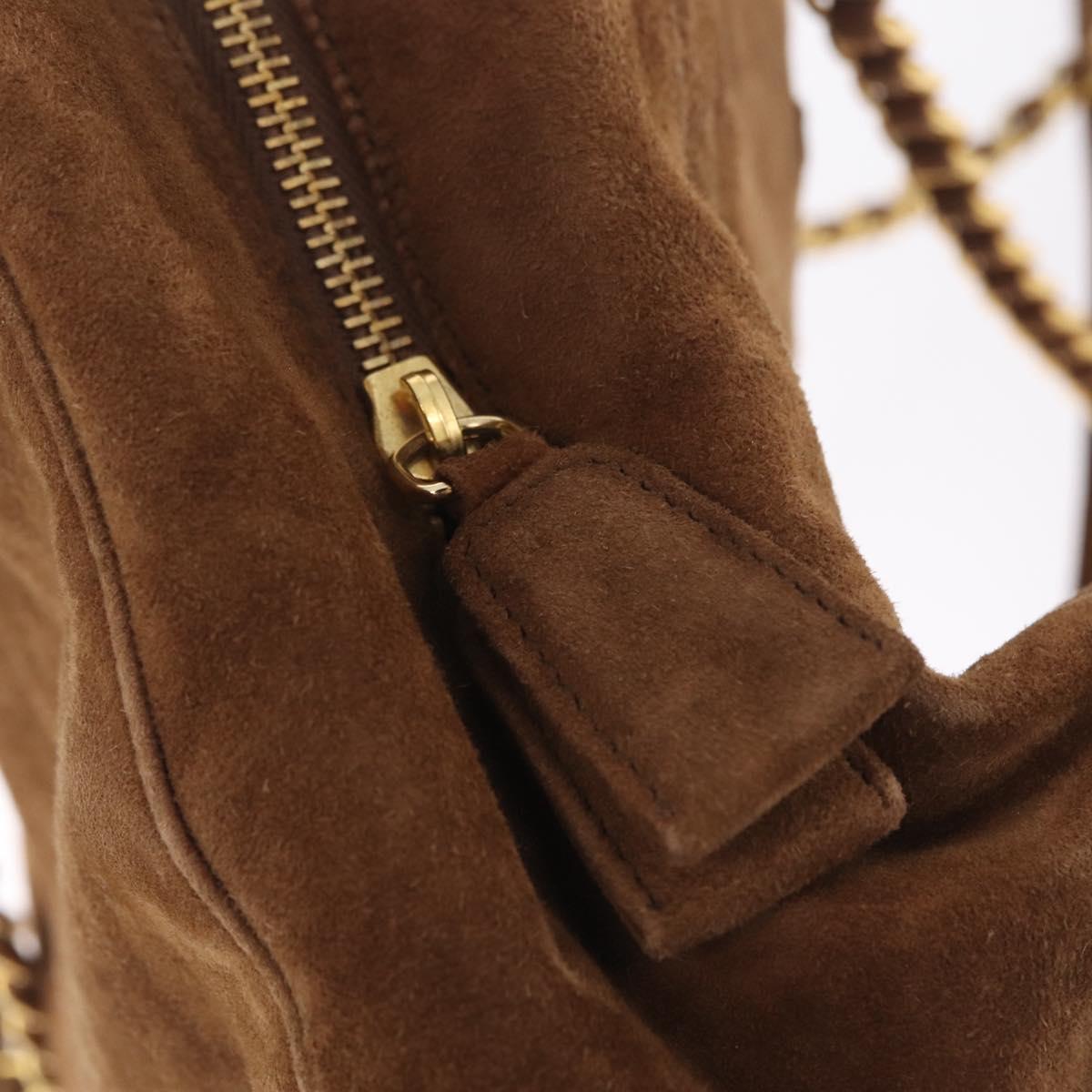 PRADA Chain Tote Bag Suede Brown Gold B4426 Auth am12904A