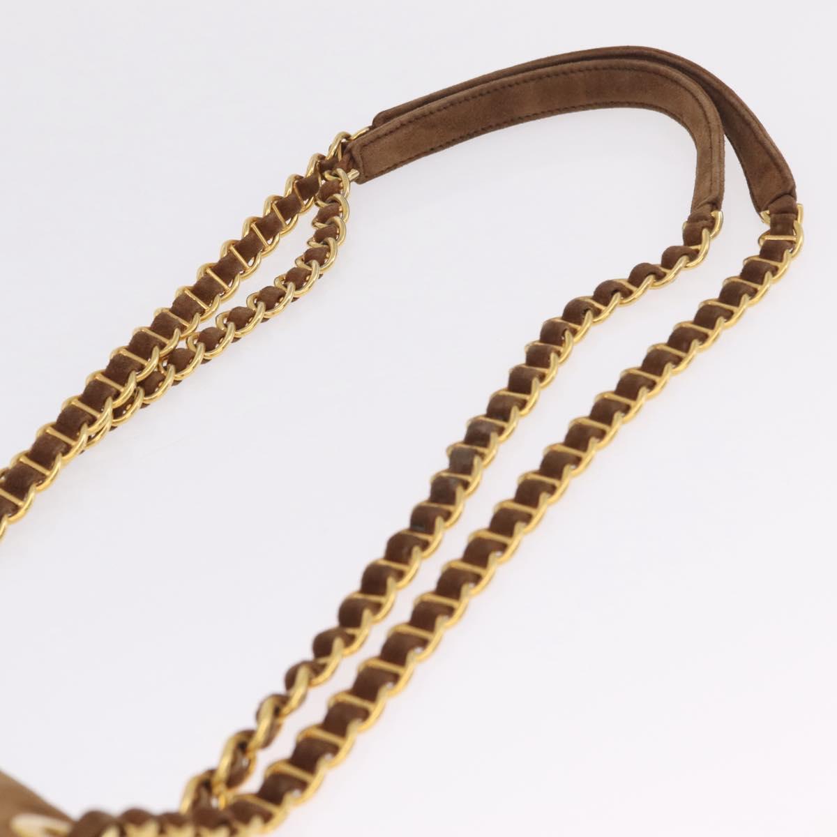 PRADA Chain Tote Bag Suede Brown Gold B4426 Auth am12904A