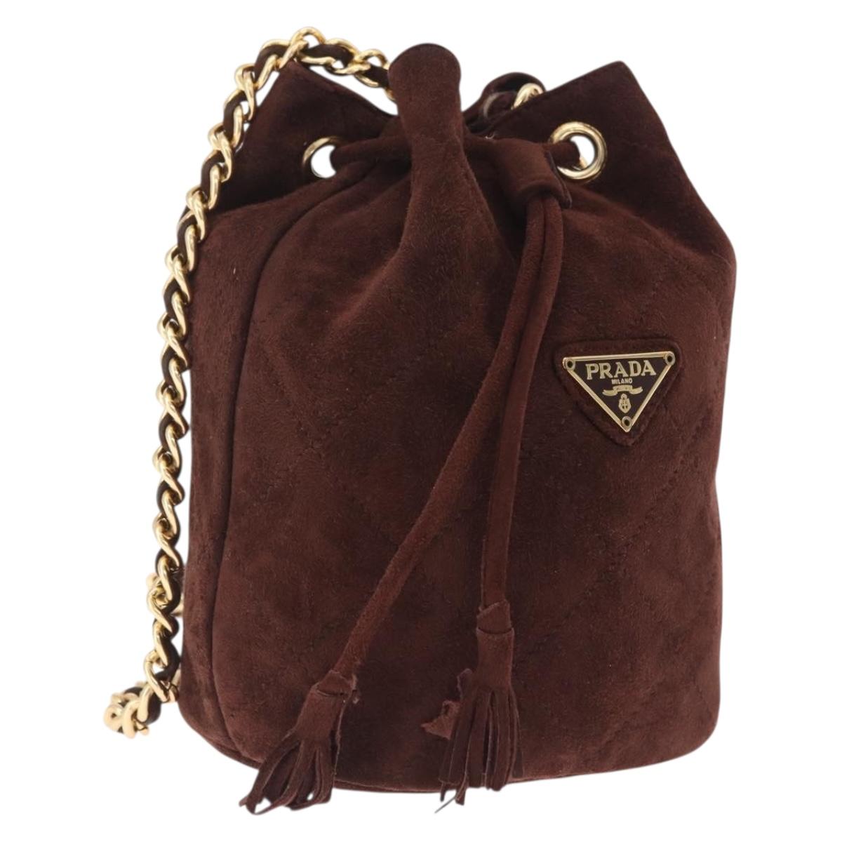 PRADA Chain Purse Shoulder Bag Suede Brown Gold B3645 Auth am12906V