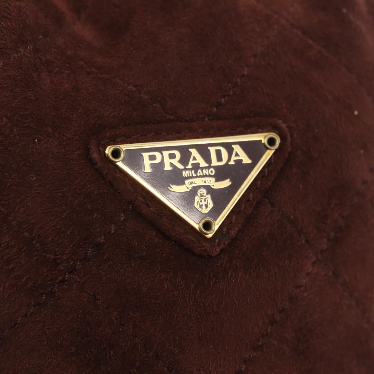 PRADA Chain Purse Shoulder Bag Suede Brown Gold B3645 Auth am12906V