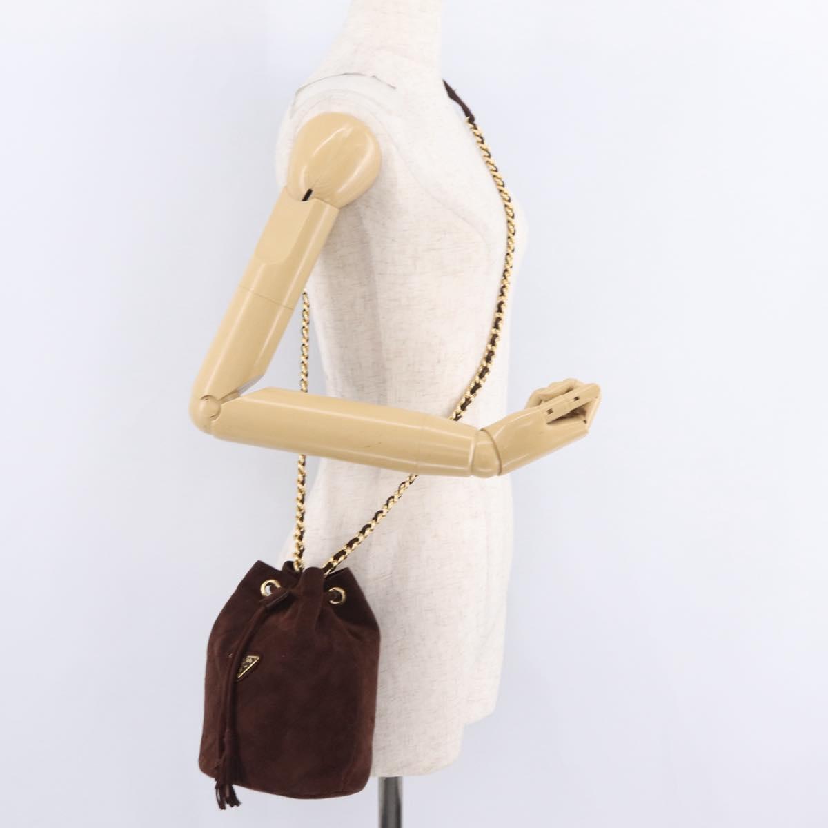 PRADA Chain Purse Shoulder Bag Suede Brown Gold B3645 Auth am12906V