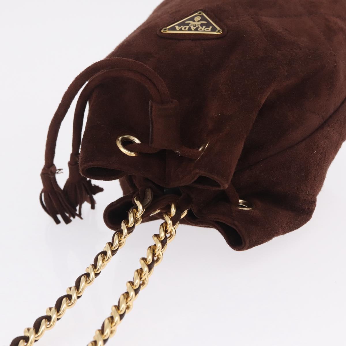 PRADA Chain Purse Shoulder Bag Suede Brown Gold B3645 Auth am12906V